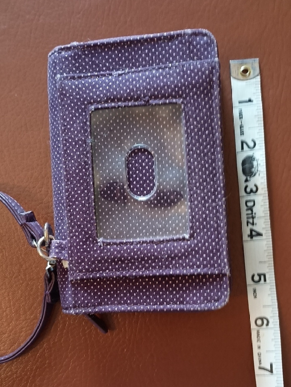 Thirty-one Plum White Polka Dot Wristlet Wallet with Clear ID Window - Picture 7 of 7